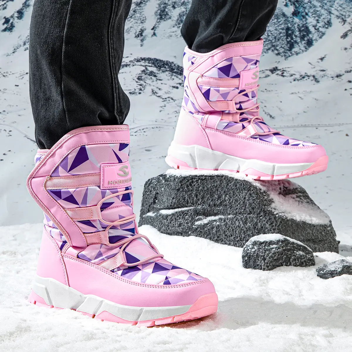 HOBIBEAR Unisex Thick Winter Snow Boots, Waterproof Faux Fur-Lined Ankle Booties for Outdoor Hiking with Anti-Slip Soles, Shoe, Footwear, Soft, Walking Shoes, Rubber, Velcro, Fabric, Waterproof Textile, Leather, Non-Slip Material