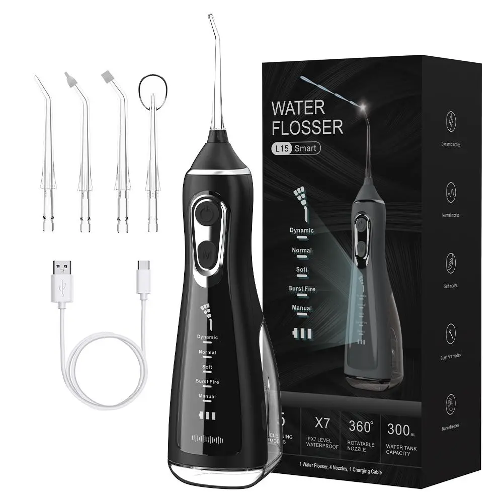 Portable Rechargeable Cordless Water Flosser, Dental Water Flosser, Waterproof IPX7 Oral Irrigator with Nozzles, Oral Care Tool for Home & Travel, Water Dental Flossers