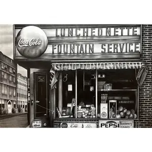 Luncheonette Giclee Art Print Hand Signed by Artist 17x24 Original $5000 Nostalgic Candy Store Tribute Coca-Cola Pepsi Signs