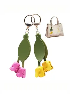 PU leather handmade tulip flower keychain pendant bag charm car decoration gift
