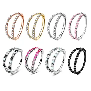 Oufer 20G Double Hoop Hinged Segment Nose Ring 316L Stainless Steel for Conch, Nose Piercing, Daily Wear.