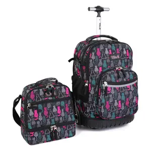 Tilami Rolling Backpack 19 inch with Lunchbox Wheeled Laptop Backpack, Cat Black