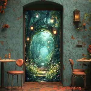 Magic Forest Tree Hole Design Door Curtain, Polyester Multifunctional Porch Banner, No Power Required Party Banner, Yard Sign Banner, Party Decorations Banners, 89.92 X 179.83 Cm