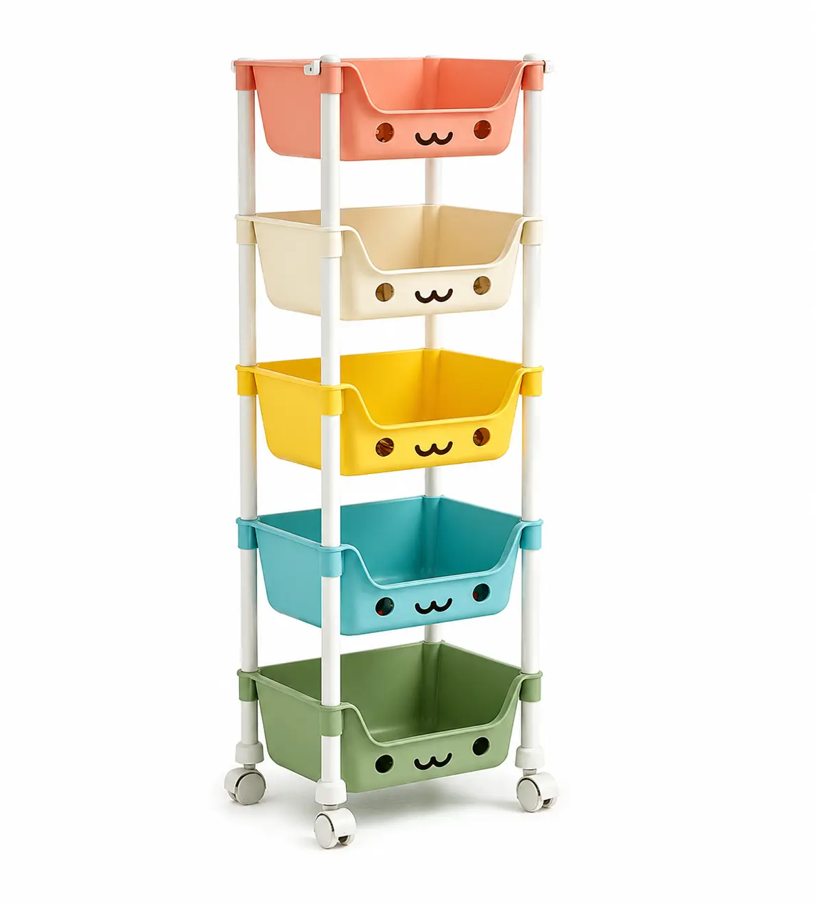 5-Layer Household Rolling Storage Cart - 110cm Large Capacity Rectangle Adjustable Organiser Racks with Wheels, Cute Mobile Shelf for Home Organization, Bathroom Books Storage, Playful