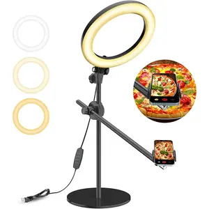 ALUXSURE Ring Light for Desk with Stand,Overhead Camera/Phone Mount with 10.5" Ring Lights for iPhone,Phone Tripod with Light Adjustable Lighting for Video Recording,Cooking,Live Stream,Content Creator