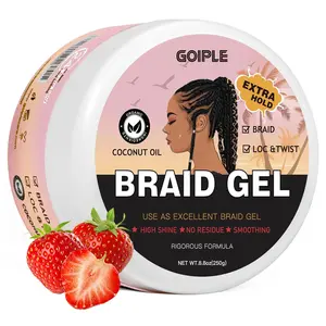 8.8oz Braid Gel for Locs, Braids, and Twist - High Shine, Extra Hold,No Flake, Smooths Frizz, Long Lasting Coconut Oil Argan Nourishing (Strawberry)