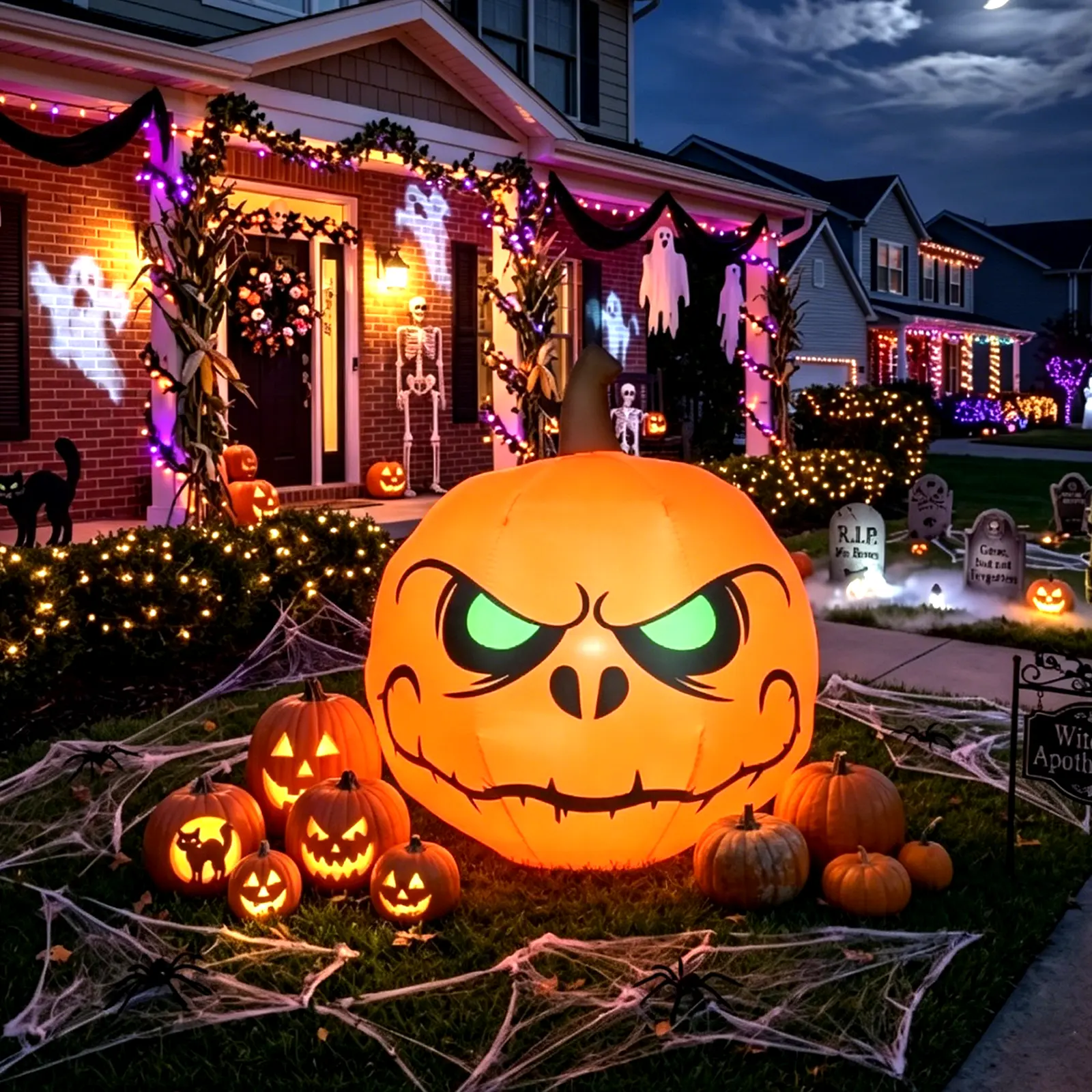 4FT Halloween Inflatables Pumpkin Decorations Outdoor with LED Lights, Blow Up Pumpkin Yard Decorations for Garden, Lawn, Home, Yard, Indoor, Outside, Party, Porch