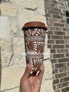 Coffee Thermal / Mexican Coffee Mug/ Ceramic Travel Coffee Mug/Talavera Design Mexican Mug/ Ceramic Cup/ Talavera Tumbler Cup /Floral Design