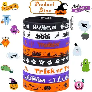 8 Pack Halloween Bracelet Set, Cute Cartoon Pumpkin & Bat Design Sillcone Bracelet, Letter Rubber Bracelet, Fashion Jewelry Accessories