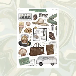 Road Trip • Junk Journal Sticker Sheet • Doodles & Drawings • Scrapbook Stickers • Vision Board • Travel Adventure Journal • Summer Vacation