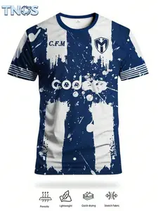Men's World Cup 2026 Monterrey Style Soccer Jersey, Blue & Splatter Print, Short Sleeve, Casual Fitted, All Seasons