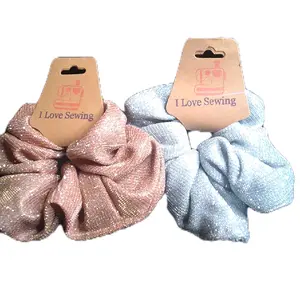 I Love Sewing Pink and Silver Champagne Scrunchie Set - Sparkly Hair Accessories for Stylish Looks