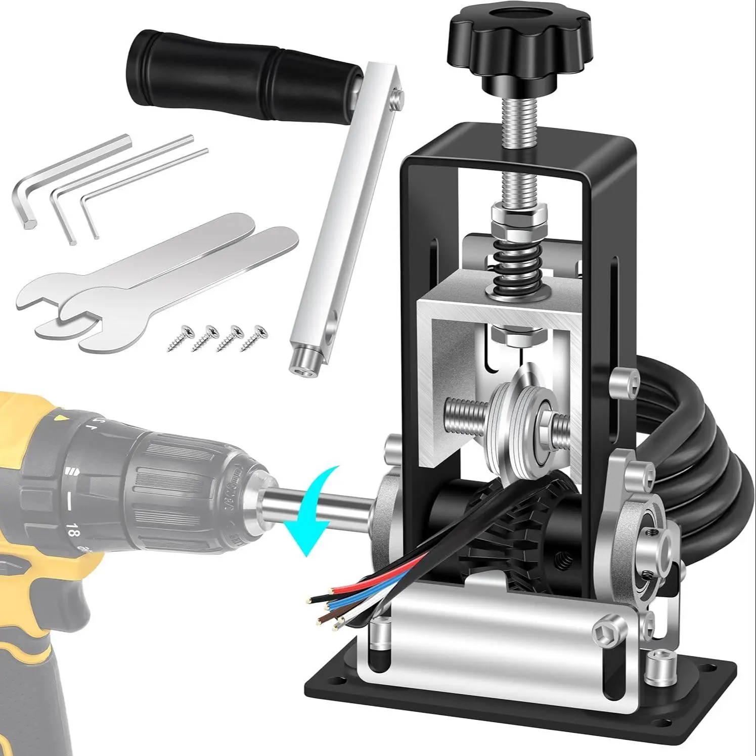 Manual Wire Stripper Machine, 1 Set Adjustable Wire Stripper Machine, Drill Powered Cable Wire Peeler Stripping Tool for Scrap Copper Wire Cable Recycling