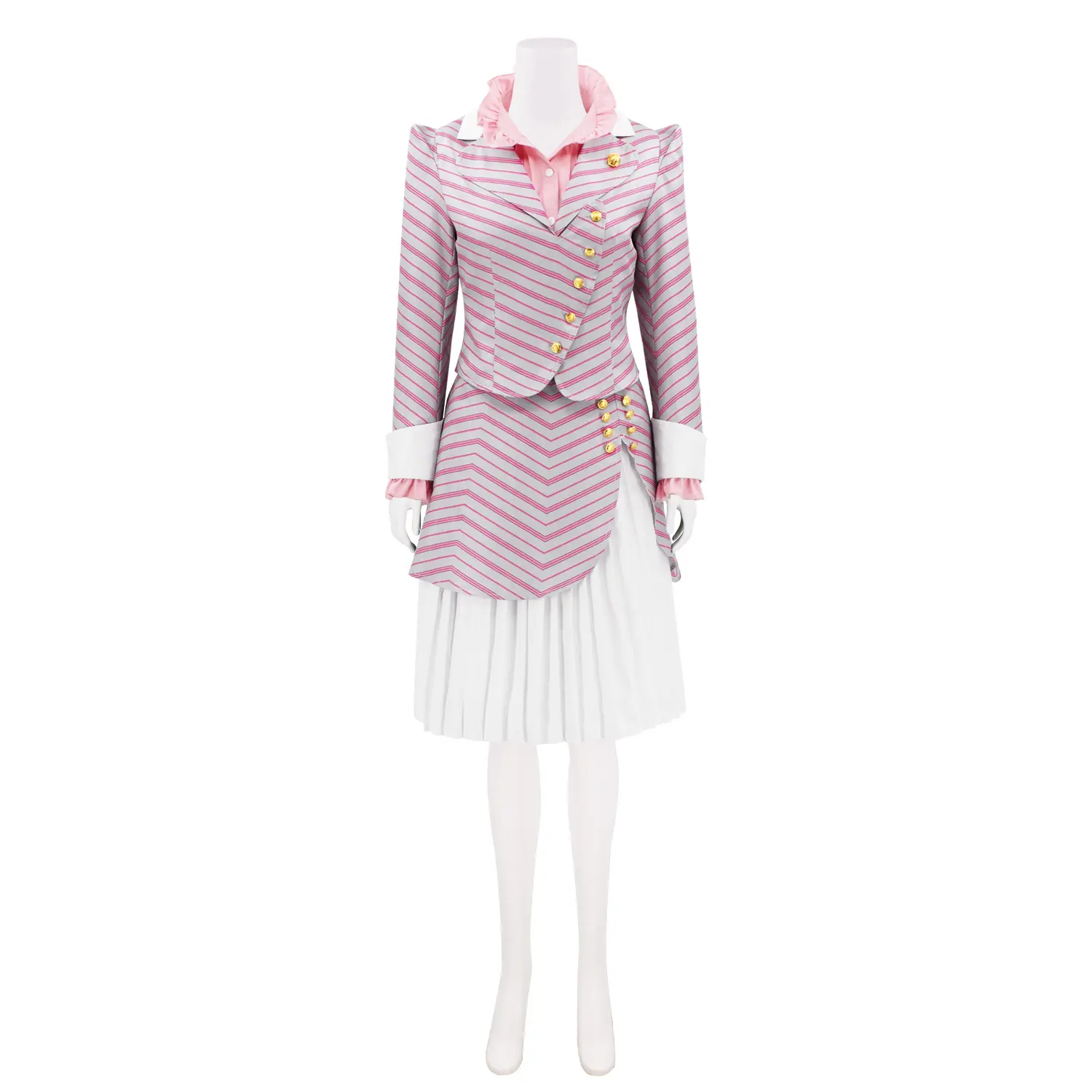 Women‘s Glinda Good Witch Costume Pink Gray Striped Jacket Skirt Set for Halloween