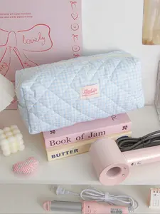 Cute Large-Capacity Strawberry/Floral Pattern Hair Dryer Storage Bag, Multi-Compartment Curling Iron Organizer, Makeup Bag, Cosmetics Organizer