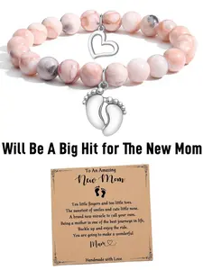 Heart Footprint Pendant Bracelet with Greeting Card, Ideal Gift for Mom, Mother's Day Jewelry, Unique Gift Idea, Heart Shaped Bracelet