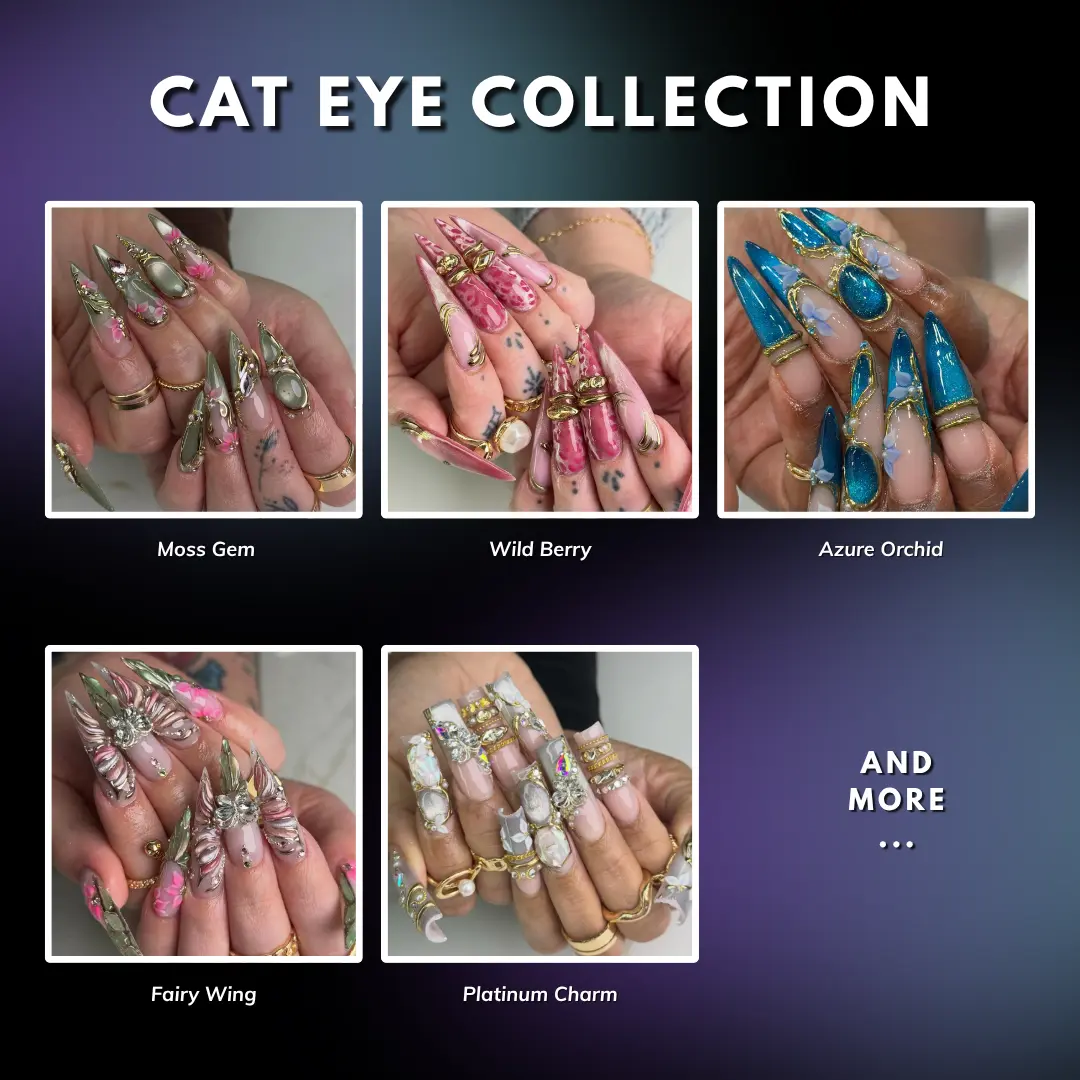 (MTO) BubbleNailArt Cat Eye Collection Long Stiletto/Almond Luxury Nail Jewelry Handcrafted Wearable Nail Art Fashion Hand Accessories