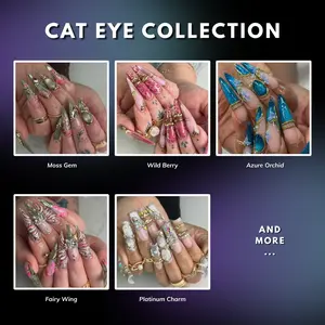 (MTO) BubbleNailArt Cat Eye Collection Long Stiletto/Almond Luxury Nail Jewelry Handcrafted Wearable Nail Art Fashion Hand Accessories