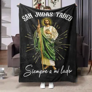 Faith Theme Flannel Blanket, Saint Jude Image, Sacred Light Effect Print, Soft Comfortable, Bedroom Rest, Home Decor, Inspirational Blanket, 150x200cm