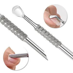 1Pcs Double-end Cuticle Pusher Stainless Steel Angled Hoof Bevel Nail Art Pusher Manicure Sticks Cuticle Remove Tool Nails Care