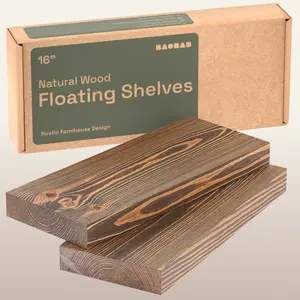 Wood Floating Shelves Set of 2 - Walnut - 16in - Steel Brackets, Decor - Wall Mounted Wooden Shelf Rustic Decoration - No Oak - Baobab Workshop