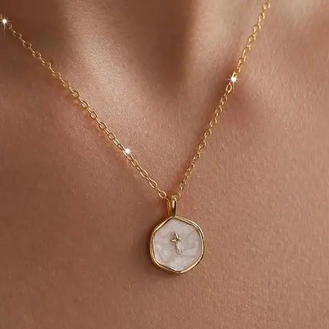 Loyalove Gold layered Cross Necklace for Women Dainty Simple Gold Cross Pendant with Cubic Zirconia Gem Elegant & Hypoallergenic Brass Party Jewelry Back to school
