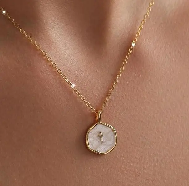 Loyalove Gold layered Cross Necklace for Women - Dainty Simple Gold Cross Pendant with Cubic Zirconia Gem - Elegant & Hypoallergenic Brass Party Jewelry Back to school