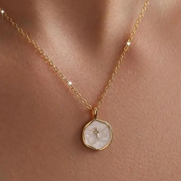Loyalove Gold layered Cross Necklace for Women Dainty Simple Gold Cross Pendant with Cubic Zirconia Gem Elegant & Hypoallergenic Brass Party Jewelry Back to school