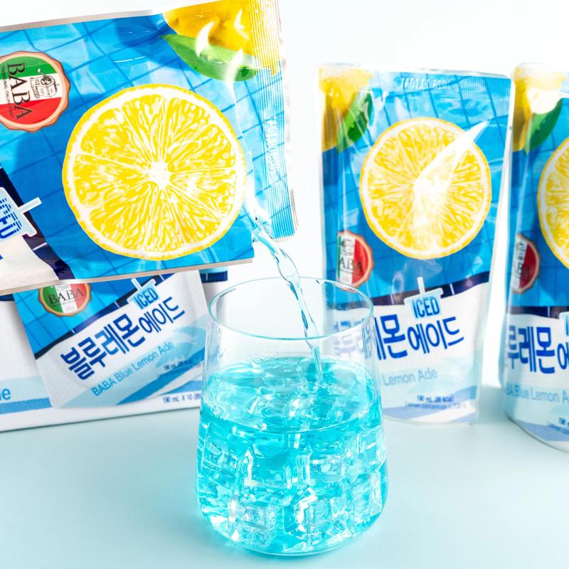 WOONGJIN BABA Ice Blue Lemon Juice Drink 190ml x 10 Packs - Low Calorie, Zero Fat, Refreshing Korean Beverage