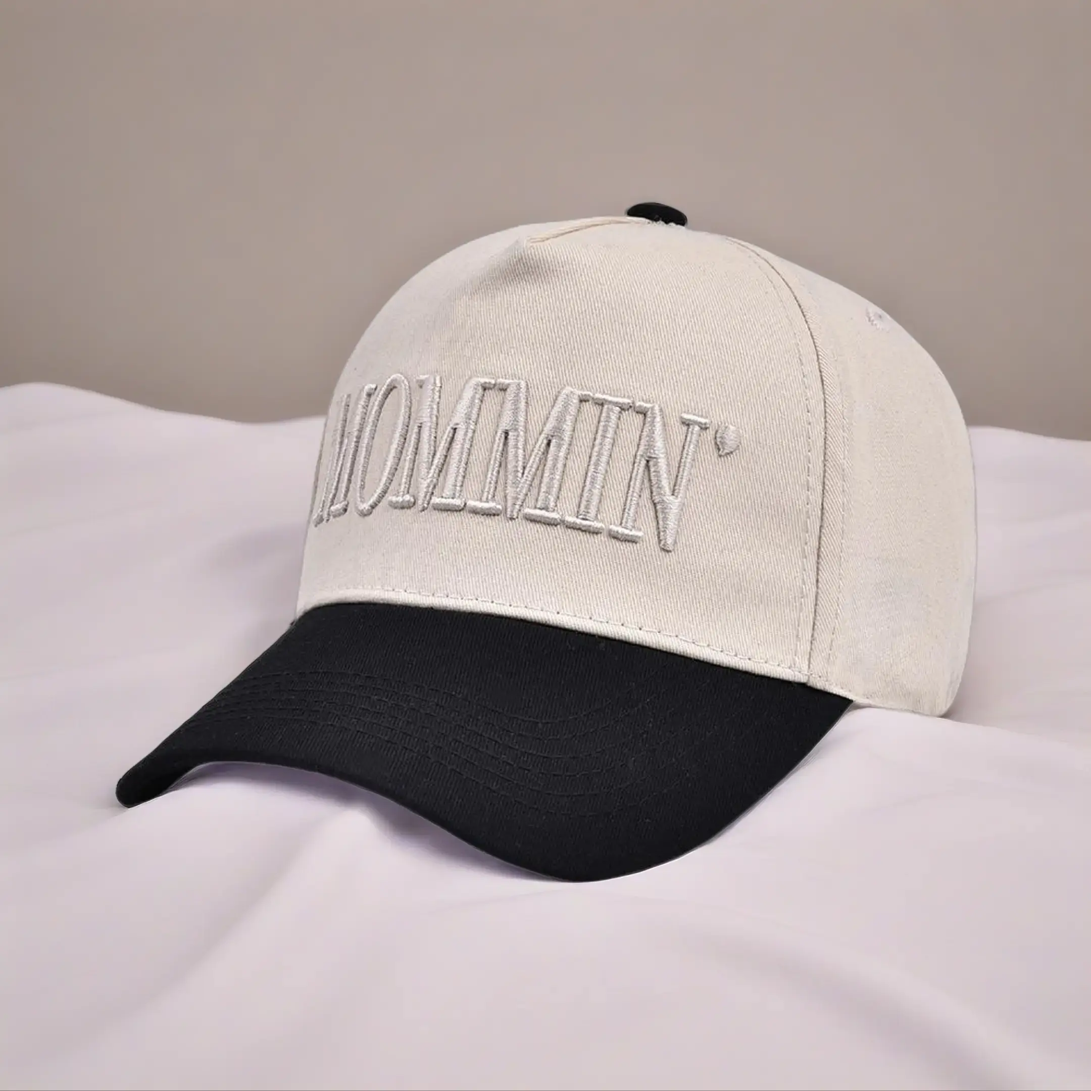 Baseball Mom Embroidered Cap for Moms, Beige & Black Adjustable Hat with Heart Detail, Soft Cotton Casual Summer Sun Hat, Breathable, Casual Trendy Hat, Lightweight Baseball Cap