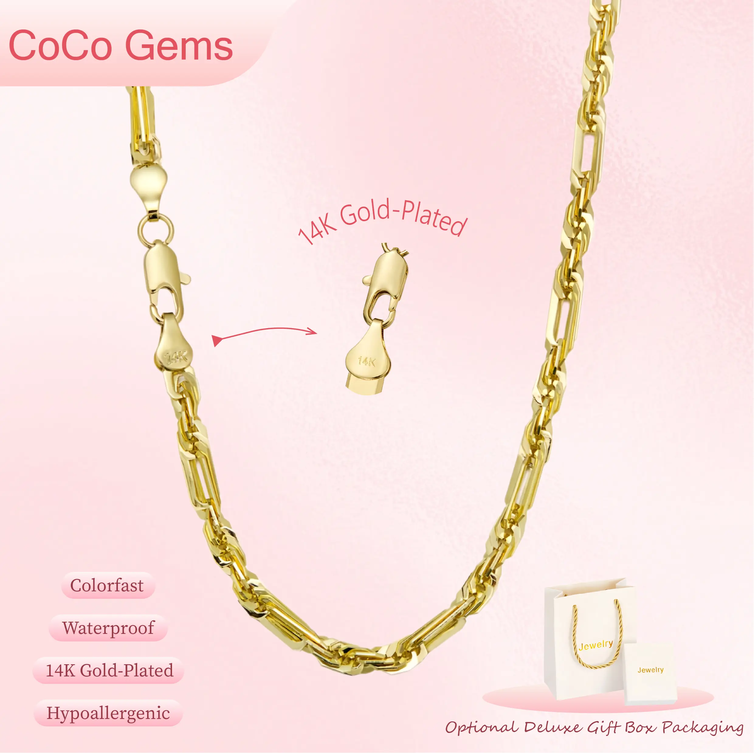 (NEW) 14K Real Gold Plated Milano Rope Chain Necklace or Bracelet for Women & Men – 5mm Wide, Gift Box Included, Water-Resistant, Tarnish-Resistant, High Polish Reflective Shine, Trendy Everyday Jewelry Gift