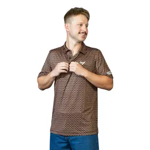 Lost Calf Men's Retro Yuma Performance Polo Brown Short Sleeve T-Shirt Tee