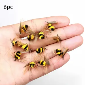 6 Bee Fly Bait Lures for Fly Fishing, Artificial Fly Bait, Fly Hooks for Trout, Mudskipper, Biomimetic, Fishing Lure Set