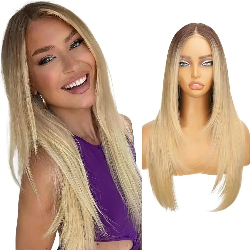 AISI HAIR 5×7 HD Glueless Frontal Wig, Copper Blonde Straight Synthetic Wig for Women, 22in Pre-Plucked With Baby Hair, Heat Resistant, Beginner Friendly