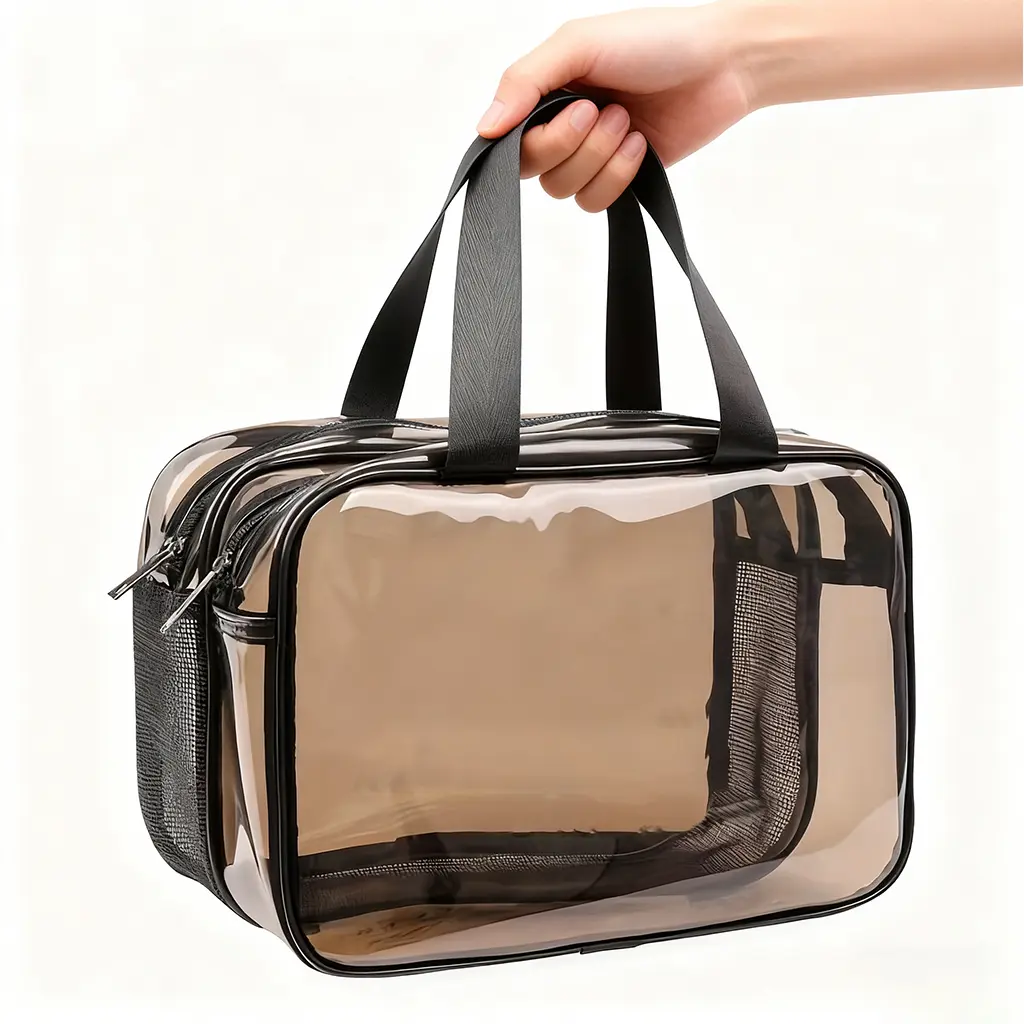 Large Capacity Makeup Organizer for Women, Ladies Travle Storage Case, Waterproof Transparent Toiletry Bag, Portable Skincare Storage Case (Brown),back to school,back to school shopping,travel essentials