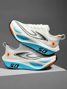New High-Performance Athletic Running Shoes for Men and Women, Sporty Geometric Design, PU Leather Upper, Rubber Sole, All Seasons, Unisex