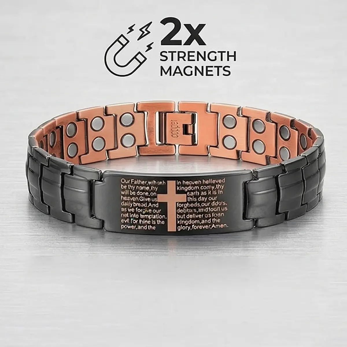 Pure Copper Magnetic Bracelet for Men, Adjustable Cross Link Band with 36 Ultra Strength 3500 Gauss Magnets for Joint Support, Sizing Tool Included, Adjustable Bracelets