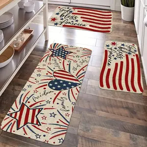 Jit 1/2/3pcs Flannel Memorial Day & July 4th Independence Day Home Decorative Machine Washable Rug Set, Soft Bedside Mat, Kitchen Hallway Floor Runner Carpet