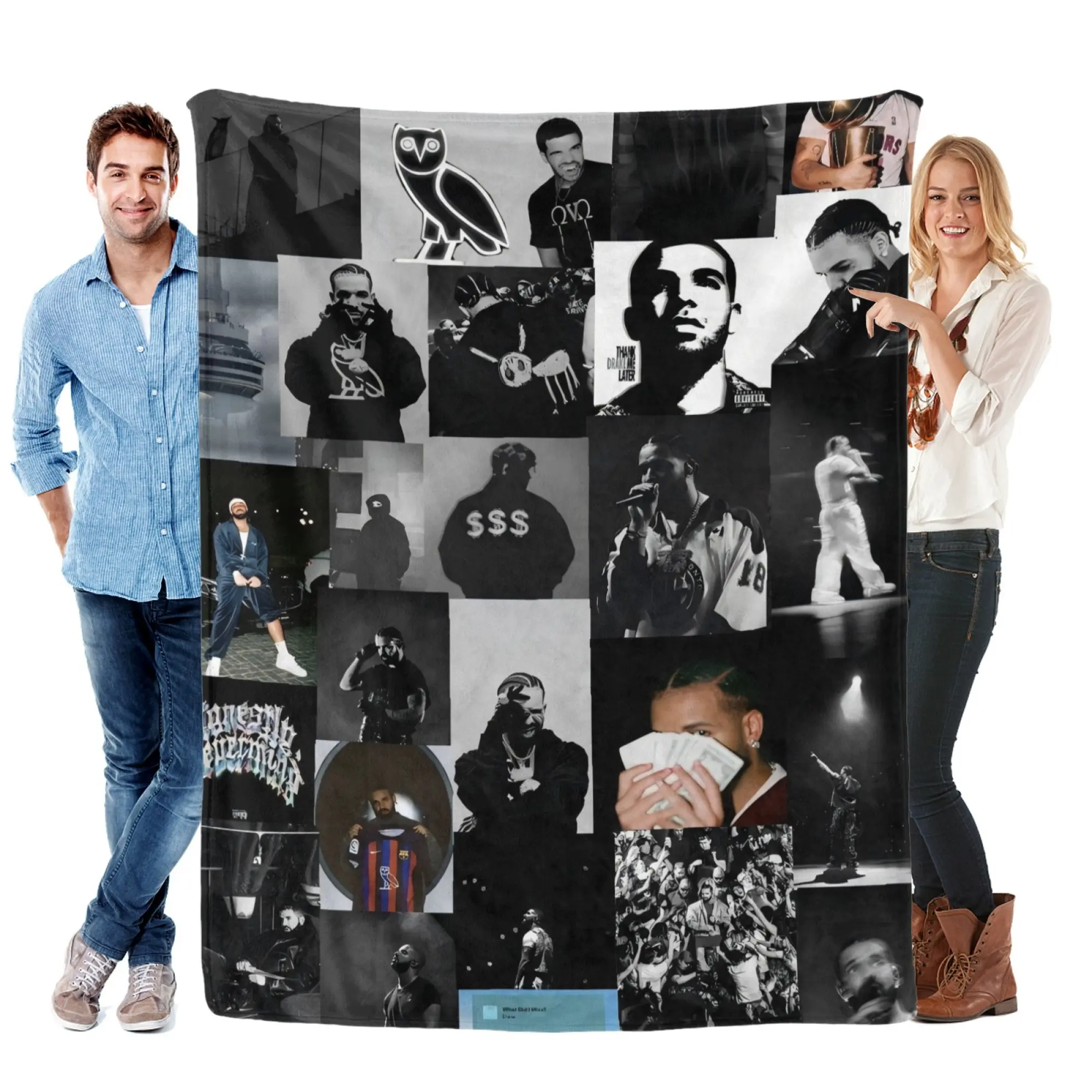 Drake OVO Black & White Flannel Throw Blanket - TikTok Shop