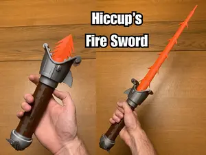 Hiccup Fire Sword from HTTYD EXTENDABLE and RETRACTABLE 3D Printed Replica with Flame Blade and Dragon-Mouth Hilt for Cosplay and Display