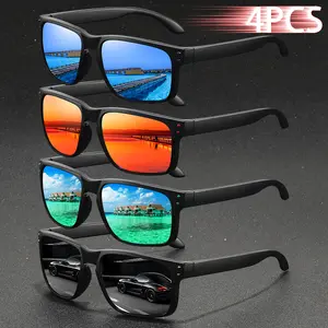 4 PCS Fashion Square Unisex Vintage Sunglasses For Men Women Driving Fishing Brand Designer Sun Glasses Man UV400 Eyewear