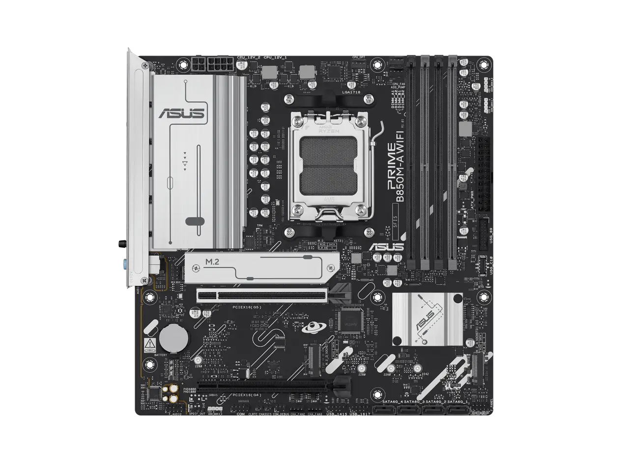 ASUS PRIME B850M-A WIFI-CSM AMD AM5 B850 mATX motherboard, DDR5, PCIe 5.0 Ready, 3x M.2, Wi-Fi 6E, 2.5Gb LAN, DisplayPort, HDMI, USB Type-C, ASUS Control Center Express Remote IT Management