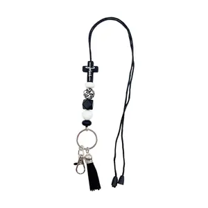 OIDEA Women's Cross Tassel Alloy Lanyard Keychain with Silicone Beads, Clip & ID Badge Holder - Casual Christian Accessory, Teacher Appreciation Gifts, 1 Size