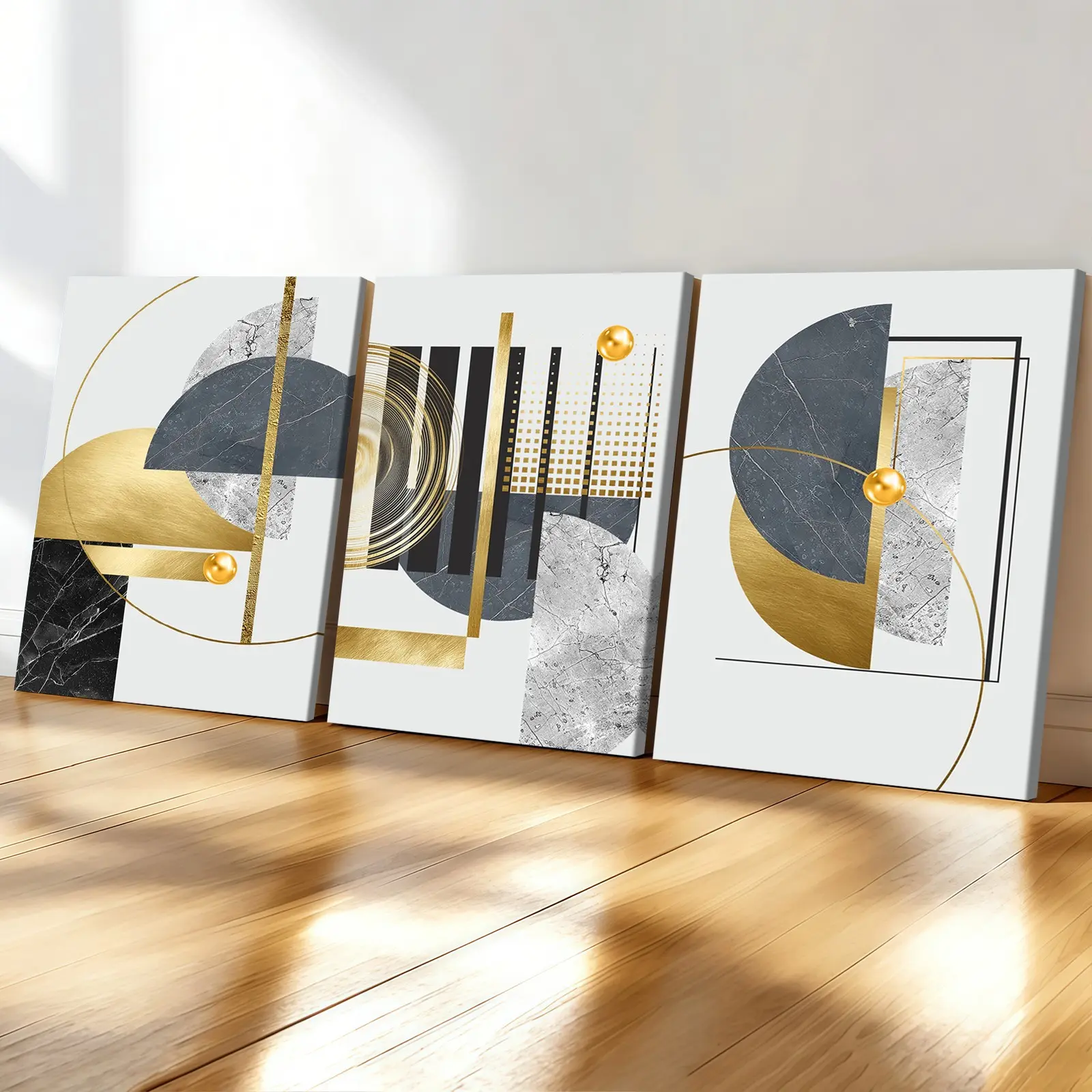 3-count wooden frame canvas, modern light luxury geometric gold foil art poster, Abstract Marble Pattern, Modern Abstract Design, abstract art poster, modern art living room wall decoration, family poster, suitable for bedrooms, offices