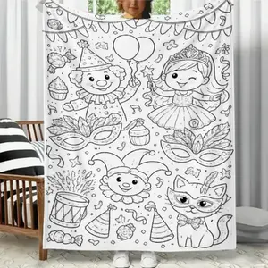 Party Themed DIY Color Fillable Flannel Blanket - Premium Flannel Material No Markers Included Custom Dyed Fabric Soft Cozy Throw for Children Bedroom Decor Birthday Gift Friends Family Mother's Day Valentine's Day Christmas Gift