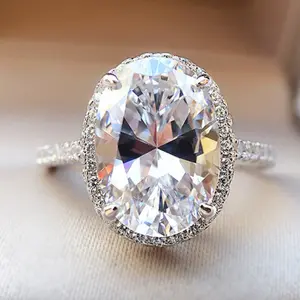 [vvjewelry] vv1735  new 9*13 Oval Pigeon Egg High carbon diamond  ring  a stylish simple S925 silver ring