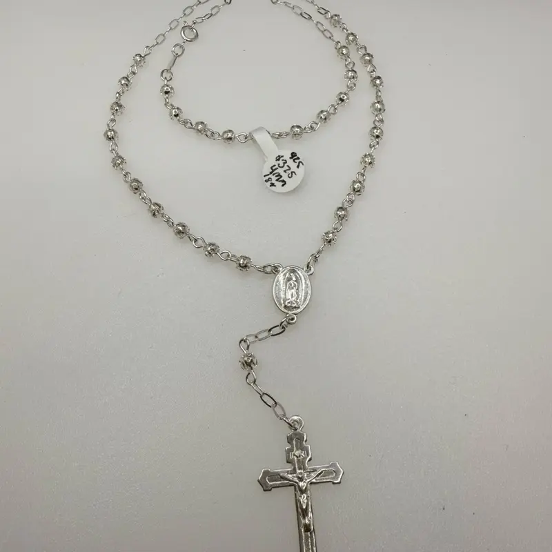 925 sterling silver rosary 18” short rosary high quality Rosario de plata 18” pulgadas es corto Alta calidad