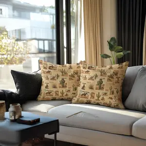 Vintage Cowboy & Cactus Print Pillow, Soft Plush Cushion, Sofa Bed Decorative Pillow, Rustic Western Style, Perfect Gift for Family Friends