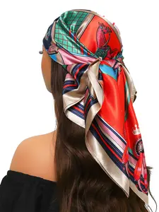 New 35.4inch Fashion Scarf, Travel Square Handkerchief 90x90cm, Luxury Headscarf for Women, Printed Scarf for All Seasons, Shawl