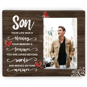 Son Memorial Wooden Picture Frame, In Loving Memory Remembrance Photo Frame Gifts for Son, Bereavement Sympathy Wooden Frame for Loss of Son, 4x6 inch Photo